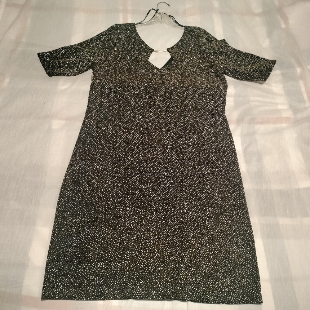 NEW Check It Out Plus Size Gown Metallic Gold Glitter Dress 2X, 2XL